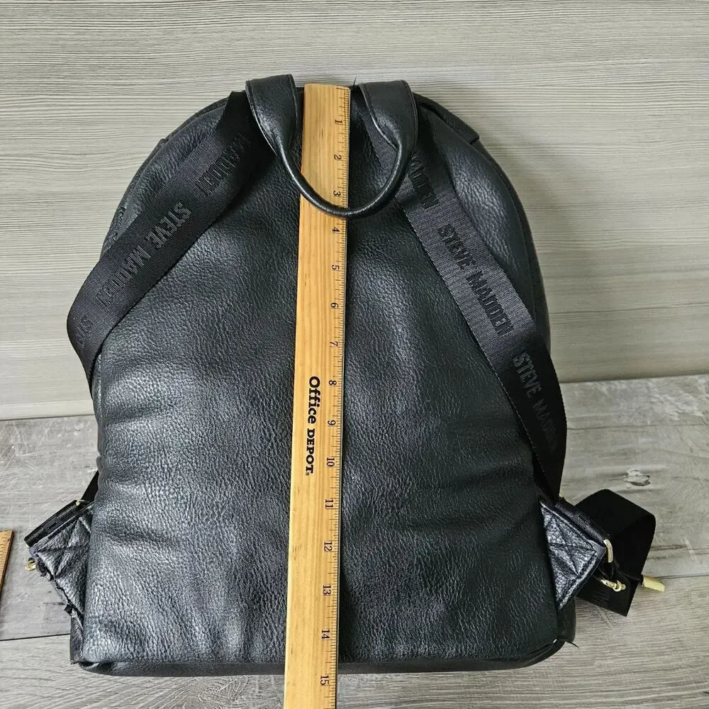 Steve Madden Black Backpack Bag Gold Zippers Logo Gym City Minimalist‎ FLAWS